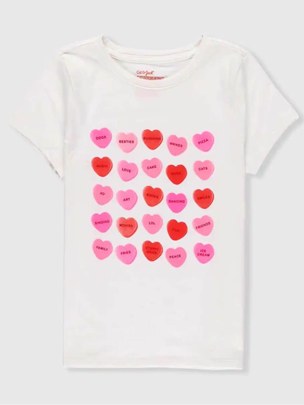 Cat & Jack White Kids' Heart Graphic Tee - Pink & Red Hearts